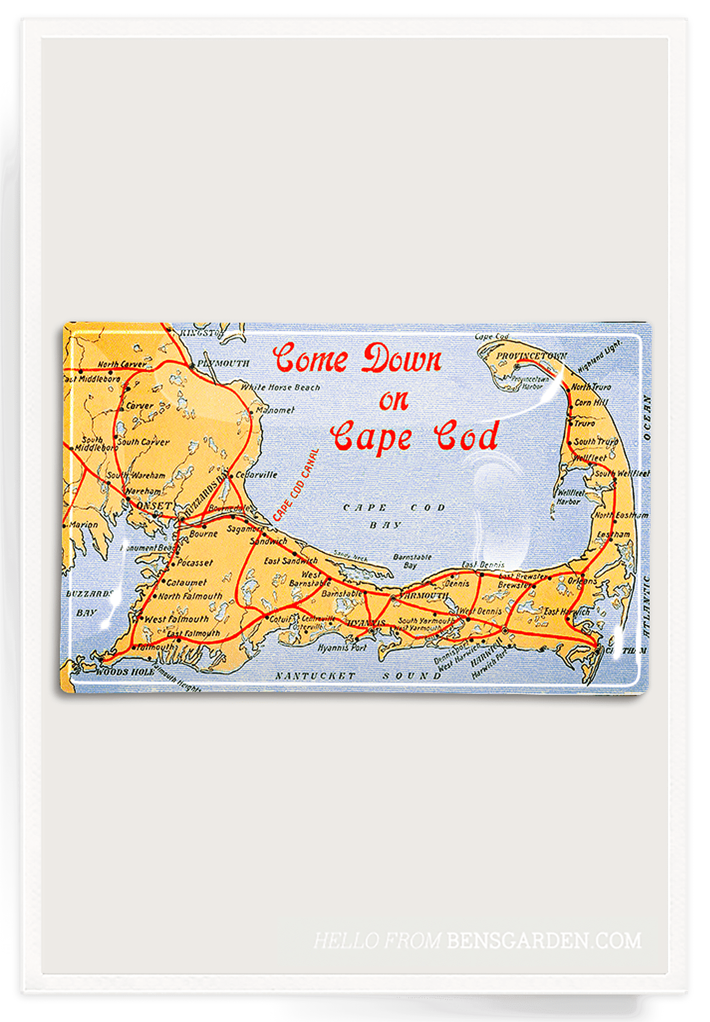 Vintage Cape Cod Map Decoupage Glass Tray - Bensgarden.com