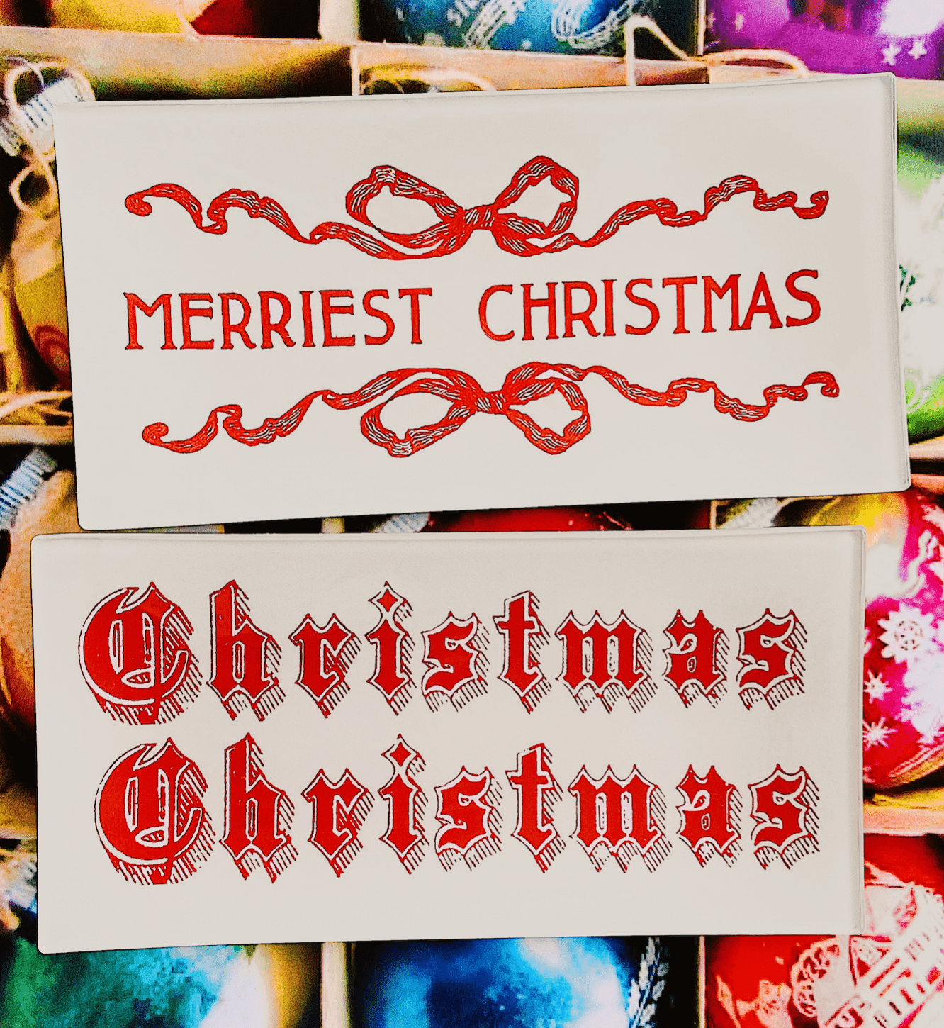 Vintage Christmas Greetings Red Decoupage Glass Tray - Bensgarden.com