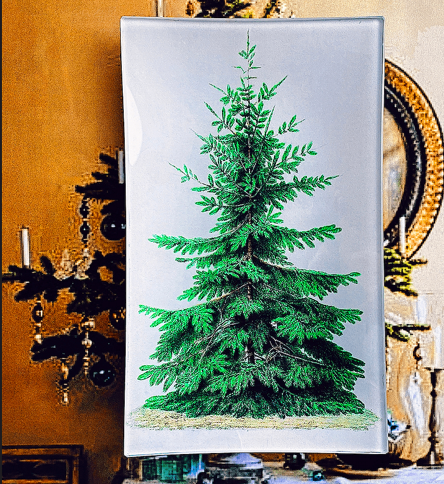 Vintage Christmas Tree Decoupage Glass Tray - Bensgarden.com