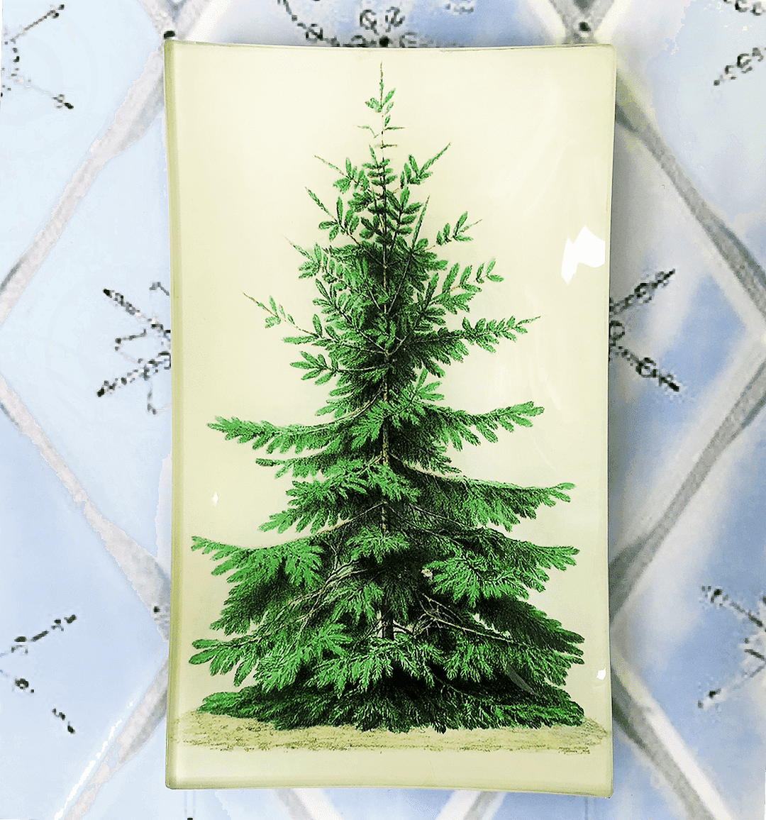 Vintage Christmas Tree Decoupage Glass Tray - Bensgarden.com