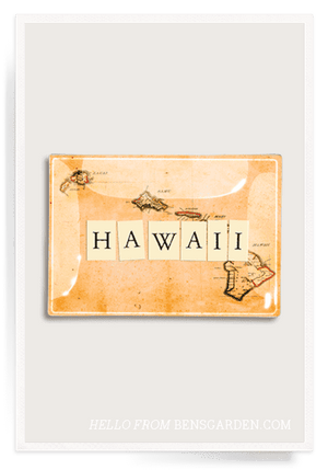 Vintage Hawaii Cut-Out Decoupage Glass Tray - Bensgarden.com