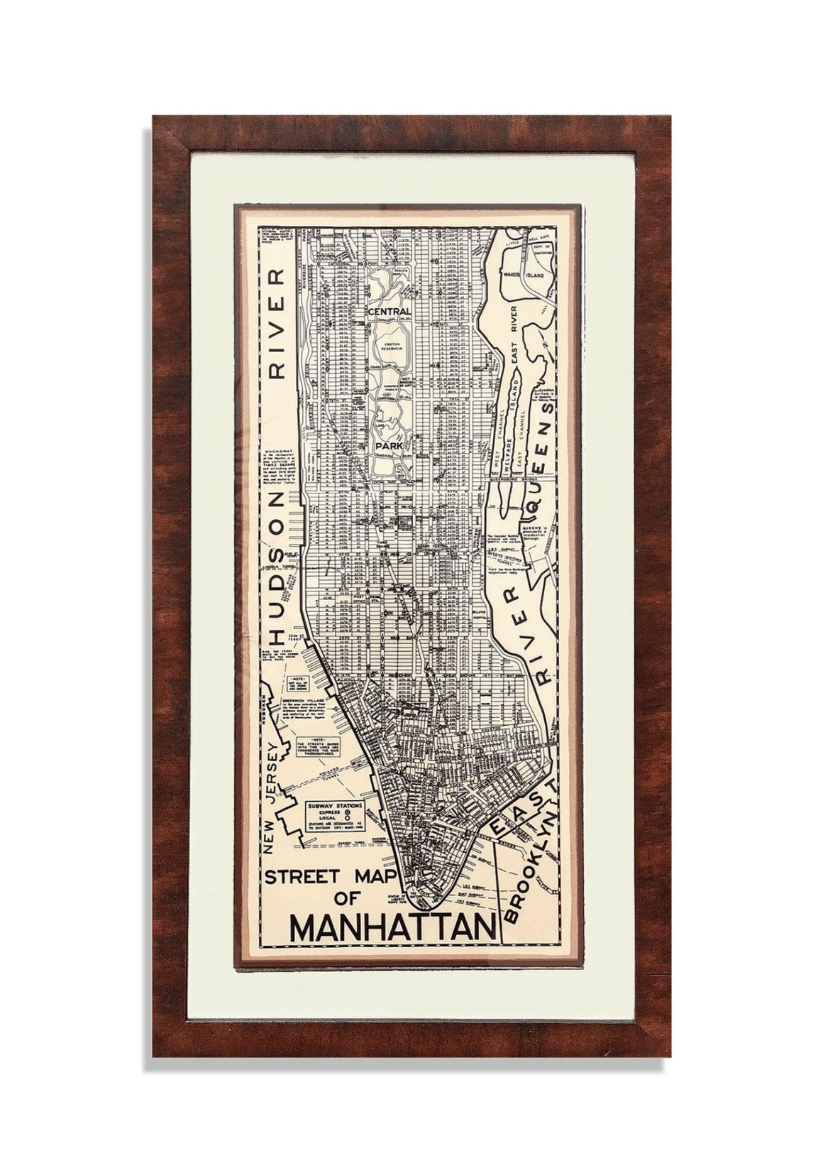 Vintage Map of Manhattan Framed Artwork - Bensgarden.com