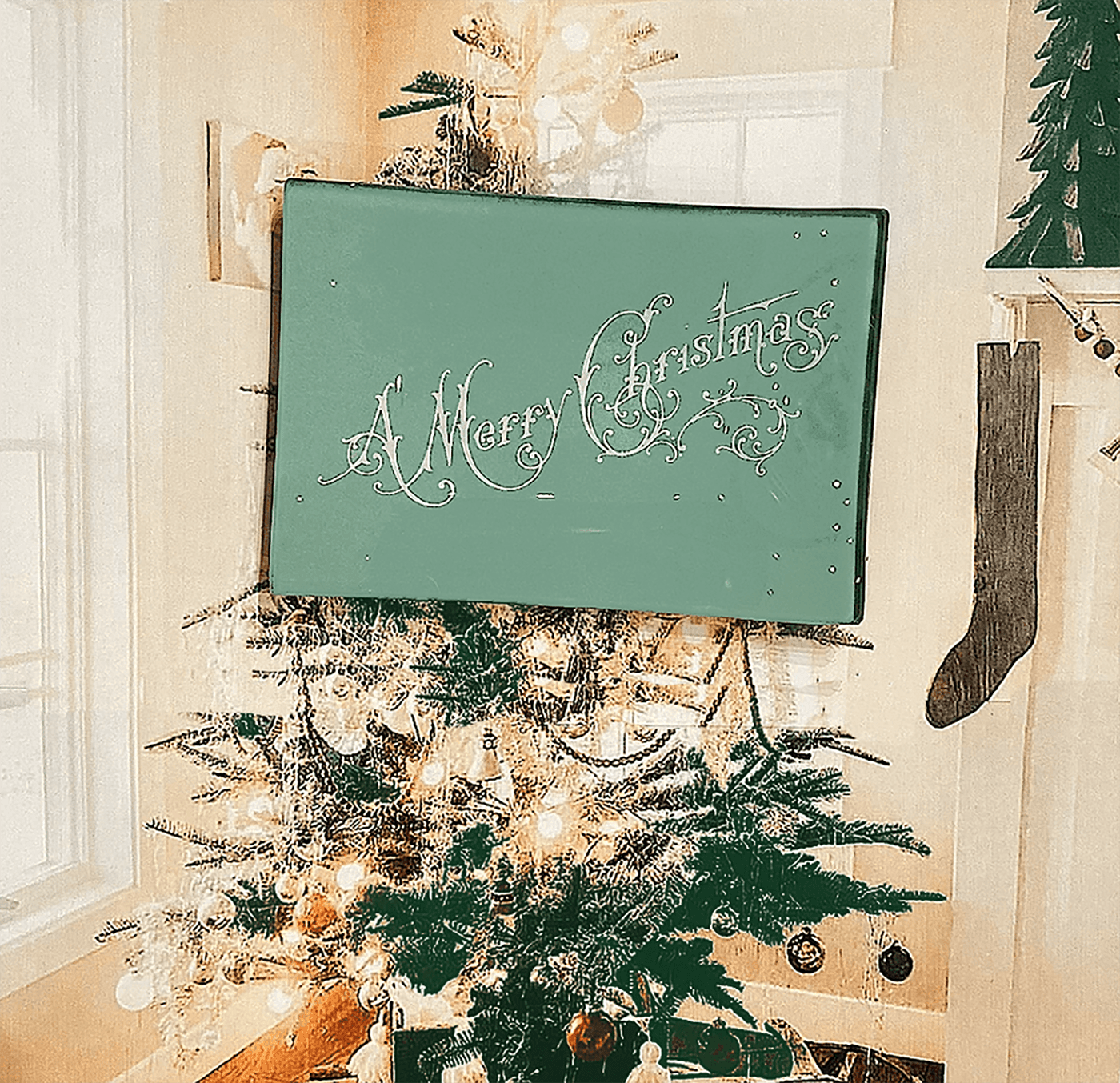Vintage Mint Merry Christmas Script Decoupage Glass Tray - Bensgarden.com