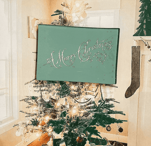 Vintage Mint Merry Christmas Script Decoupage Glass Tray - Bensgarden.com