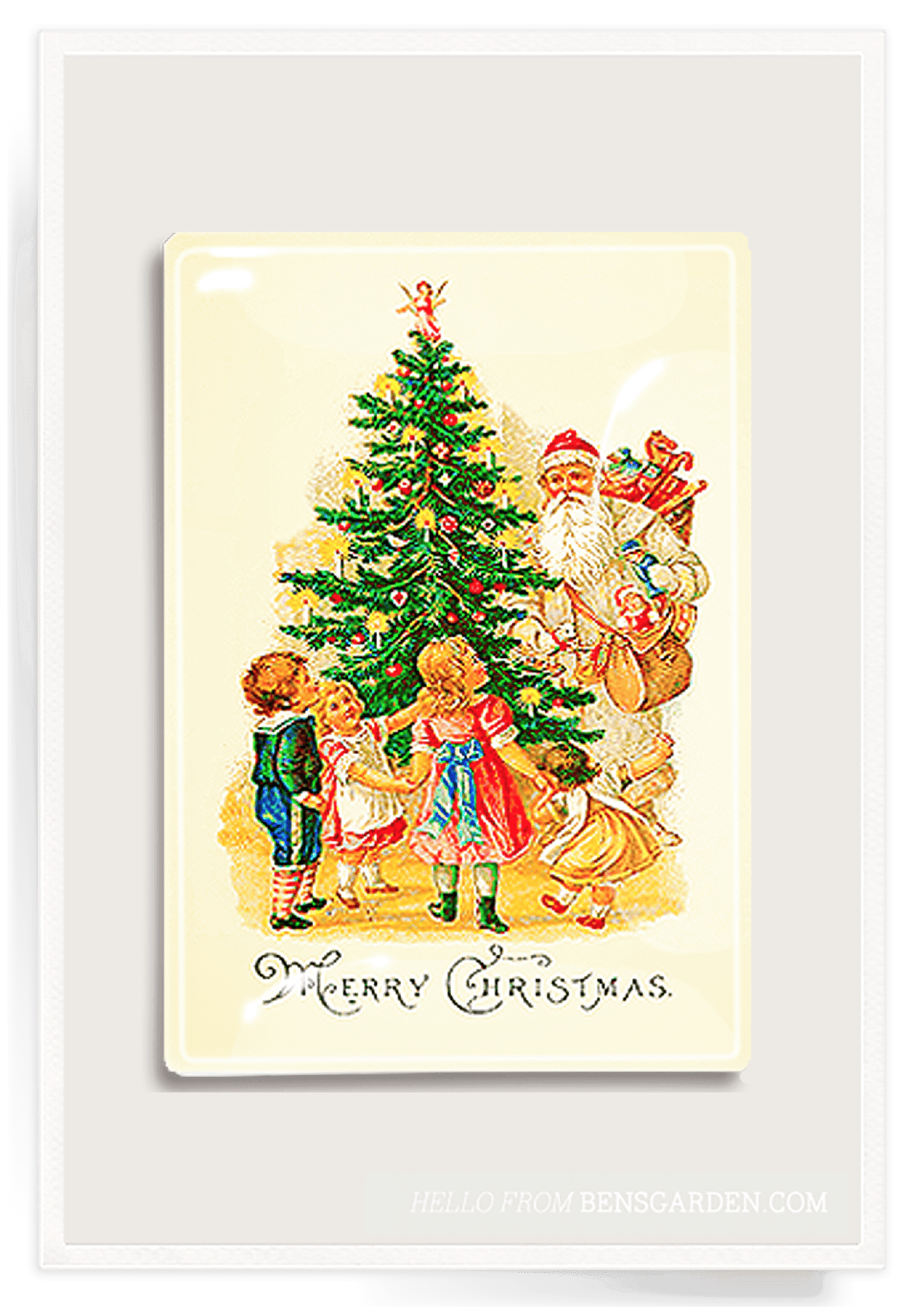 Vintage Santa Christmas Tree Glass Decoupage Tray - Bensgarden.com