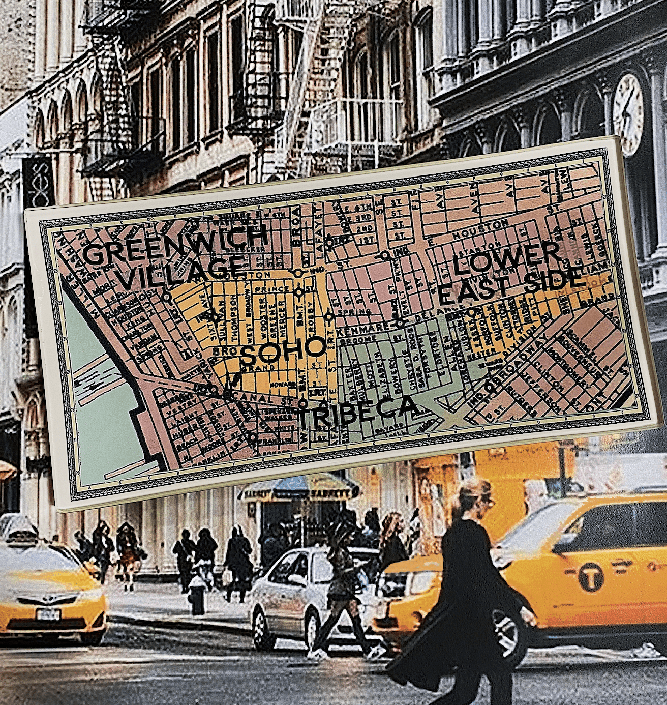 Vintage Soho, New York City Map Decoupage Glass Tray - Bensgarden.com