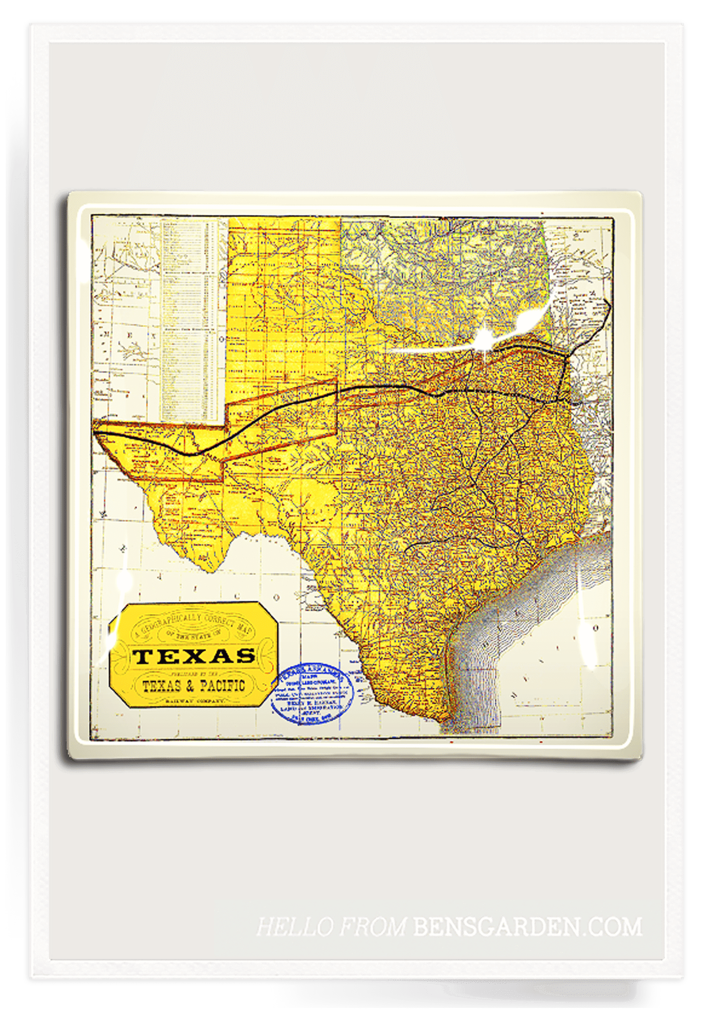 Vintage Texas State Map Decoupage Glass Tray - Bensgarden.com