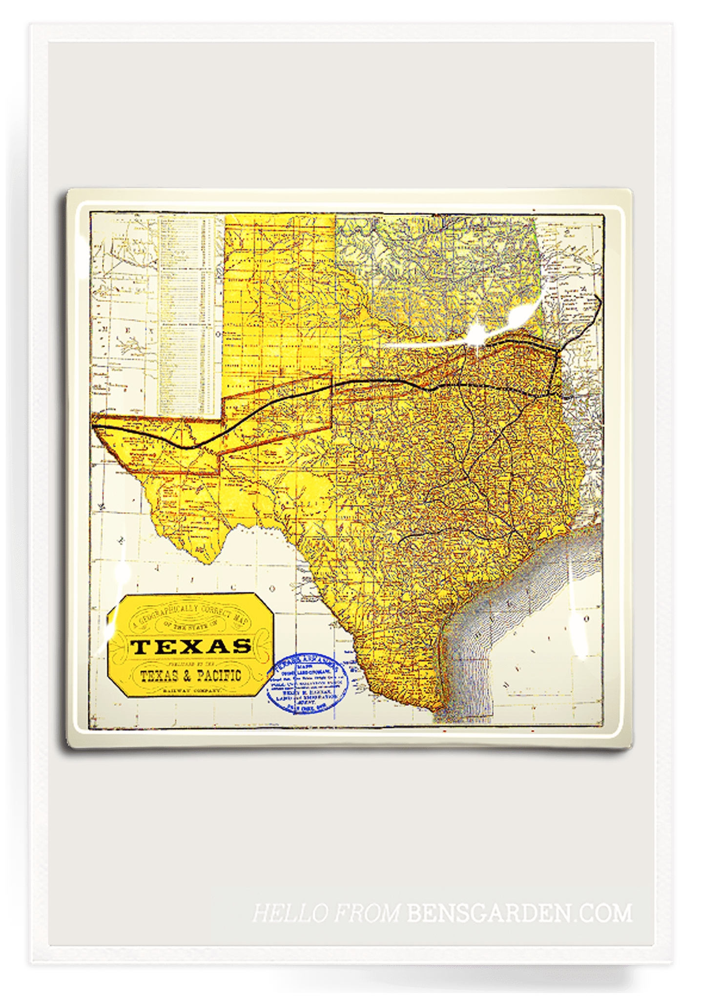 Vintage Texas State Map Decoupage Glass Tray - Bensgarden.com