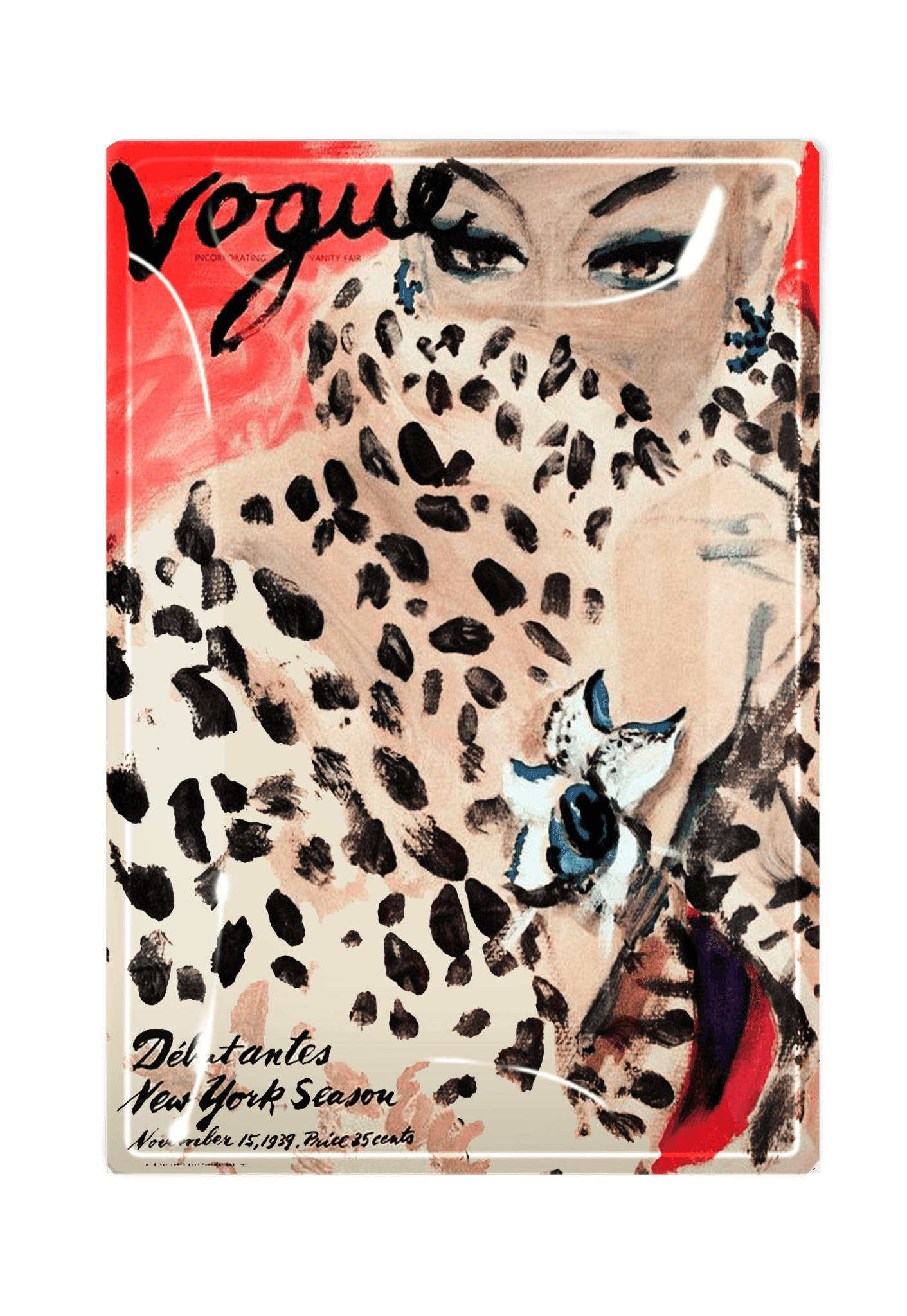 Vintage Vogue Leopard Decoupage Glass Tray - Bensgarden.com