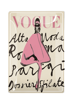 Vintage Vogue Pink Dress Decoupage Glass Tray - Bensgarden.com