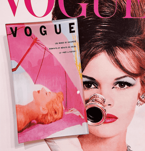 Vintage Vogue Pink Umbrella Decoupage Glass Tray - Bensgarden.com