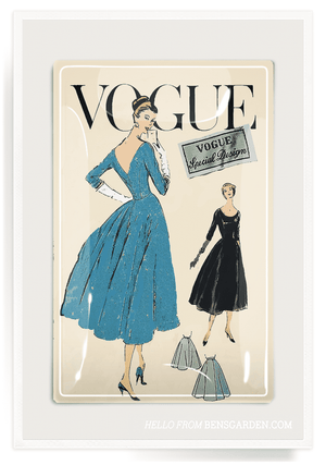 Vintage Vogue Special Dresses Blue Decoupage Glass Tray - Bensgarden.com