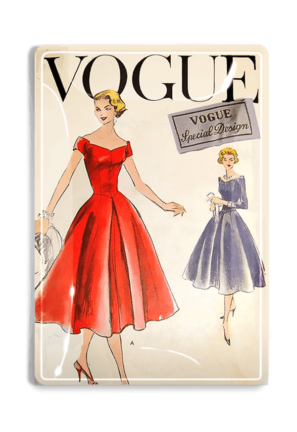 Vintage Vogue Special Dresses Red Decoupage Glass Tray - Bensgarden.com