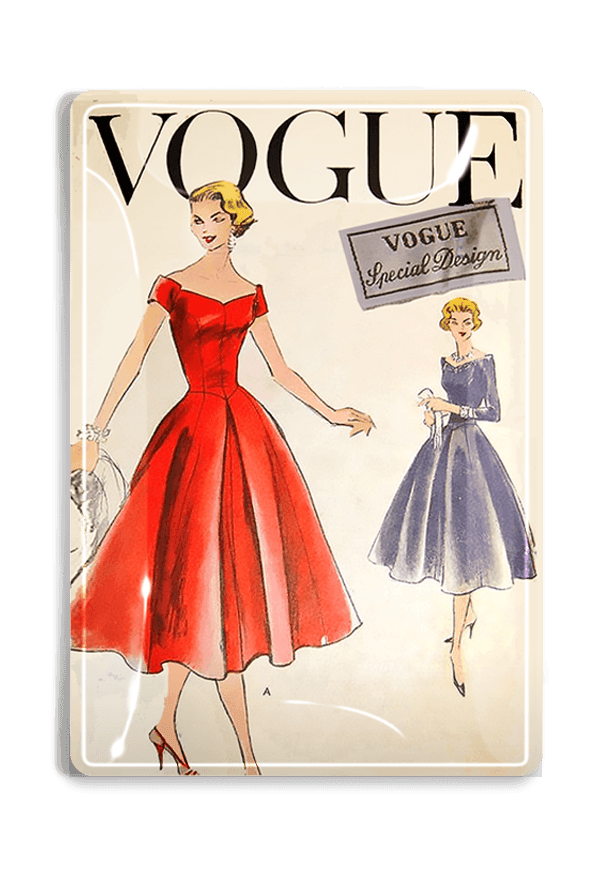 Vintage Vogue Special Dresses Red Decoupage Glass Tray - Bensgarden.com