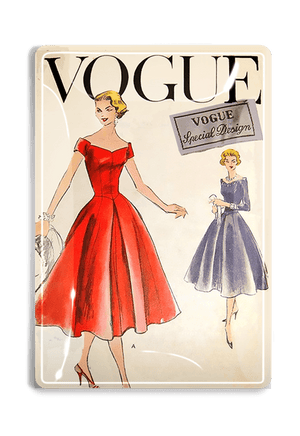 Vintage Vogue Special Dresses Red Decoupage Glass Tray - Bensgarden.com