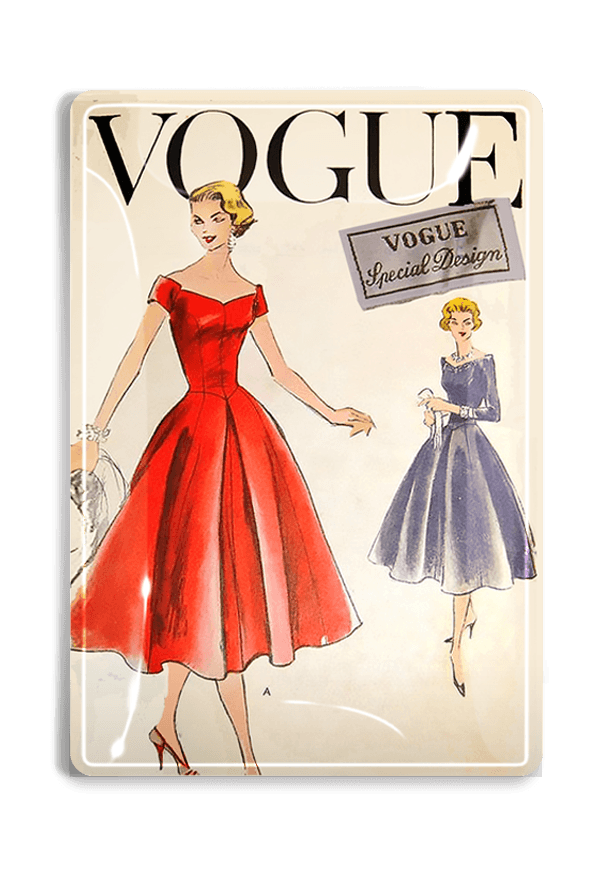 Vintage Vogue Special Dresses Red Decoupage Glass Tray - Bensgarden.com